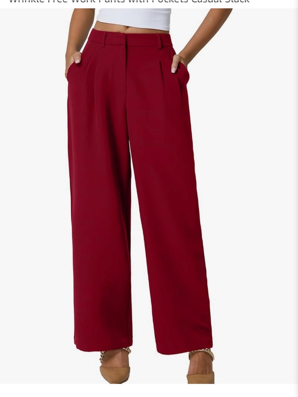 QINSEN Wide Leg Dress Pants Women High Waisted Work Pants with pockets